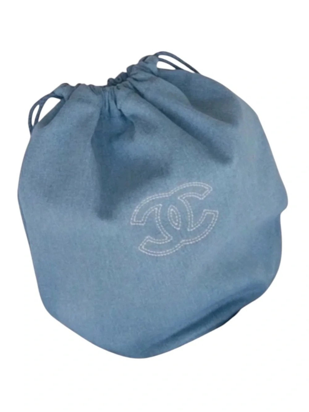 CHANEL Light Blue Drawstring Pouch with CC Logo